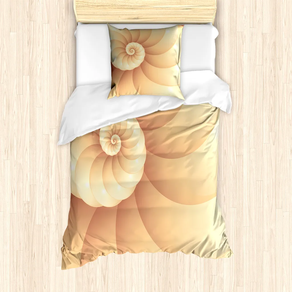 ABAKUHAUS Set copripiumino a chiocciola per letti singoli, motivo Spirale Helix Mare, antiacaro, adatto a chi soffre di allergie, con federa, 135 cm x 200 cm - 80 x 80 cm, color cammello crema e pesca