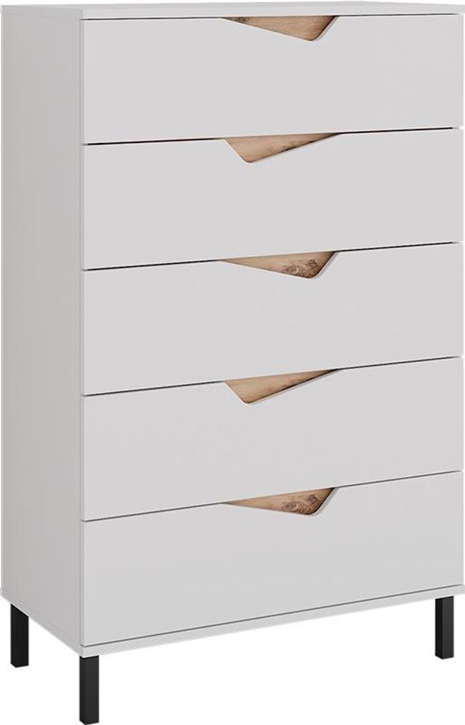 Kommode Vicco Marelle Weiß/Artisan 76 x 120 cm mit 5 Schubladen, Model 57845