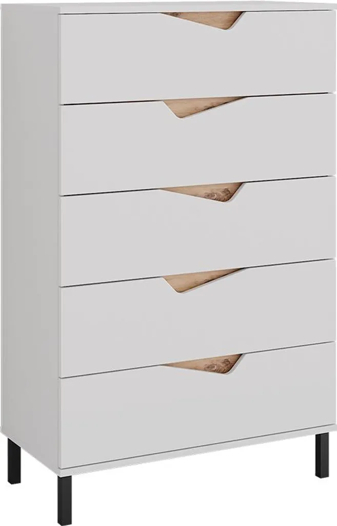 Commode Vicco Marelle Blanc et Artisan 5 tiroirs 120cm Modèle 57845 - 2