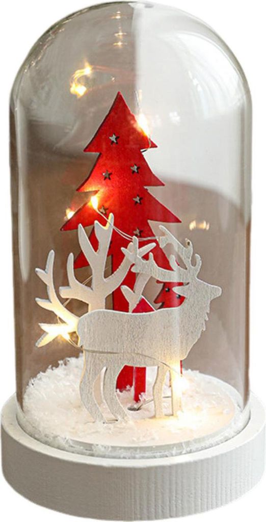 Weihnachtsfiguren in Glaskuppel, Tischdekoration, LED-Beleuchtung, Weihnachtsglocken-Ornamente für die Tischdekoration im Innen- und Außenbereich