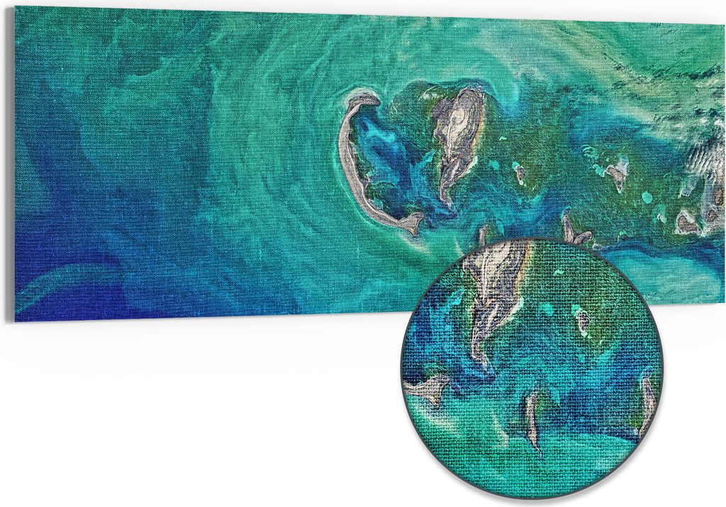 DEQORI Hybrid Leinwand Bild 125x50 cm 'Herz der See' Wandbild Glas flach modern
