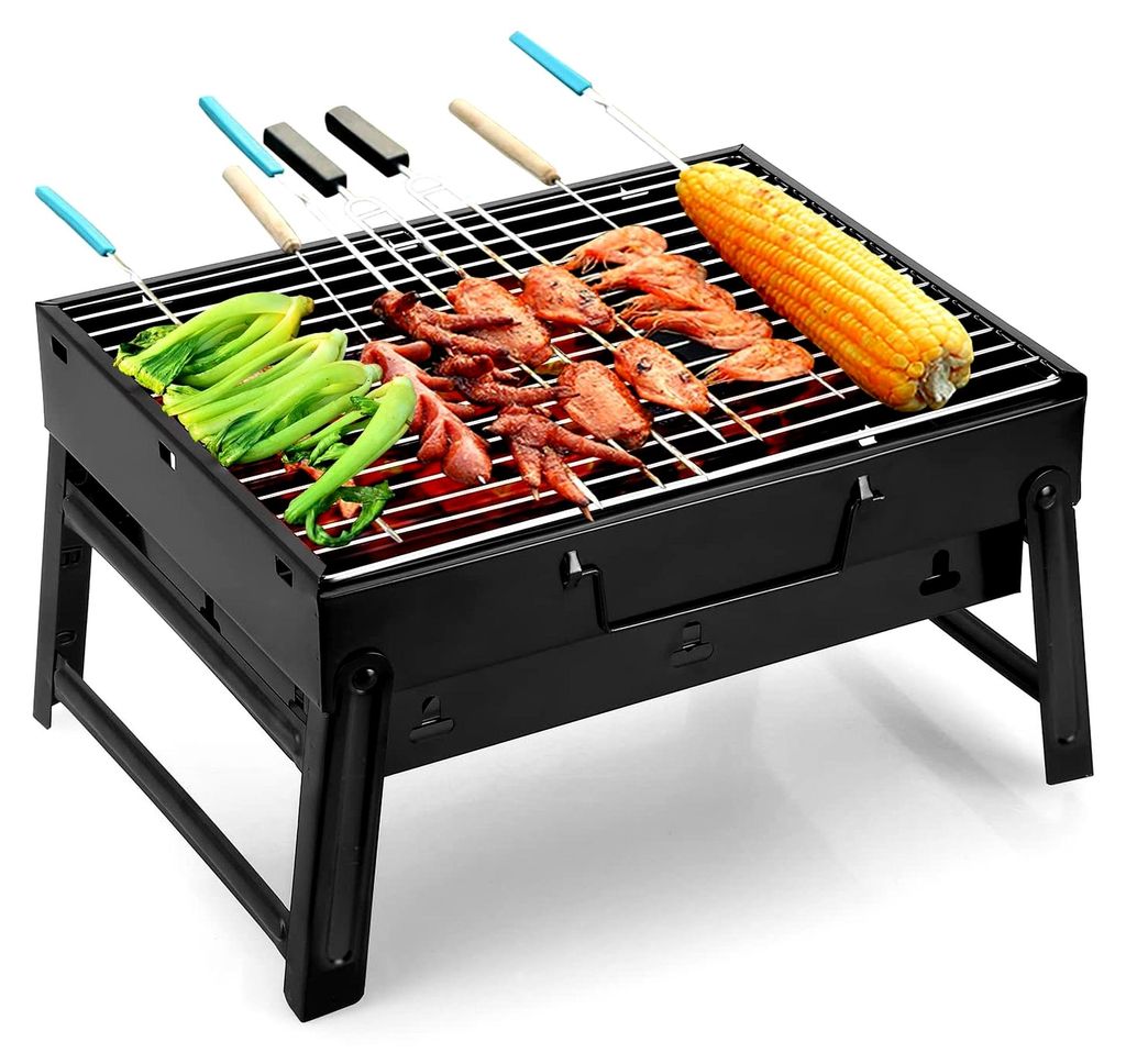 Tragbarer BBQ Holzkohlegrill Smoker für Outdoor Kochen, Camping, Wandern, Picknick und Rucksackreisen