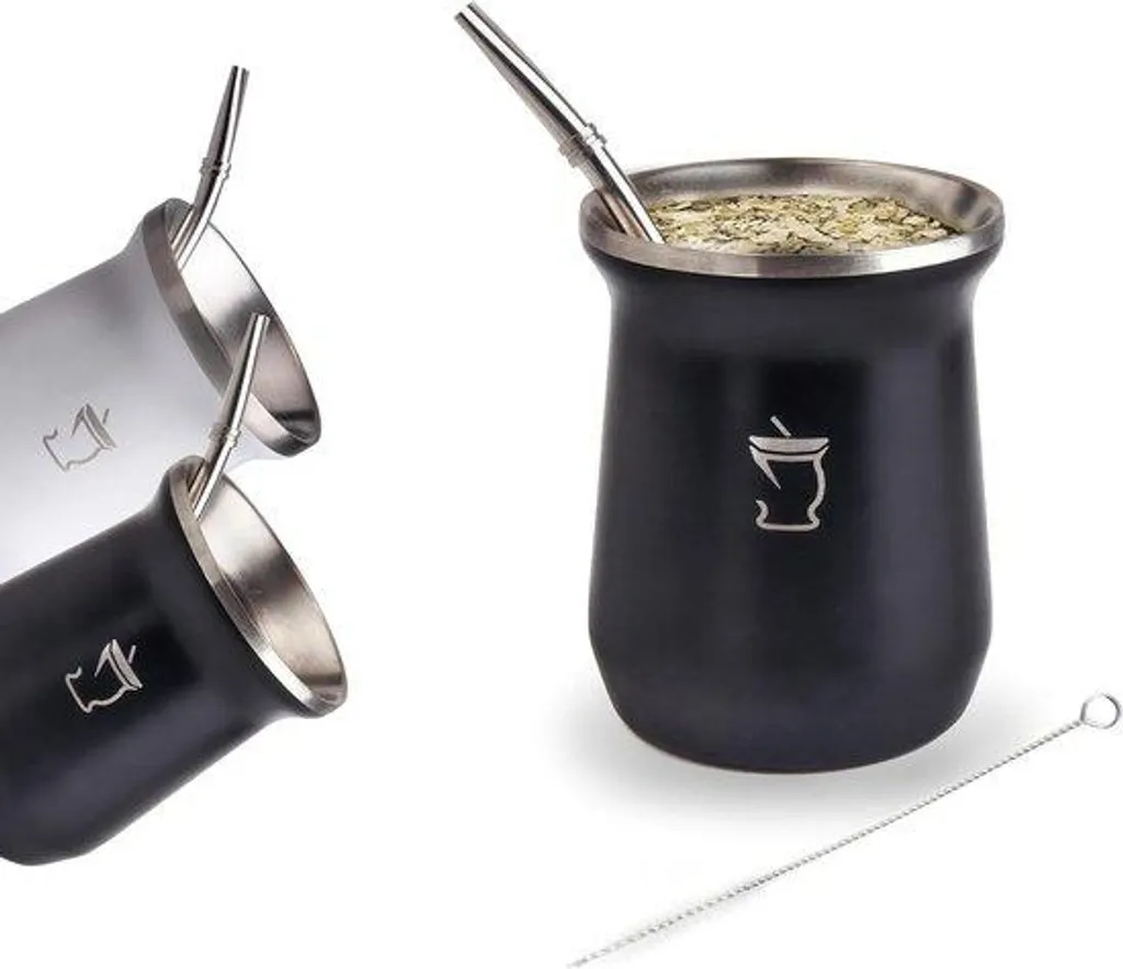 Mugs incassables en acier inox noir mat avec goupillon de lavage doux