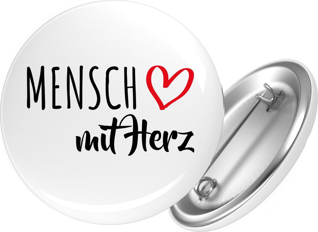 Huuraa Button Mensch mit Herz 25mm rund mit Sicherheitsnadel Ansteckbutton Geschenkidee