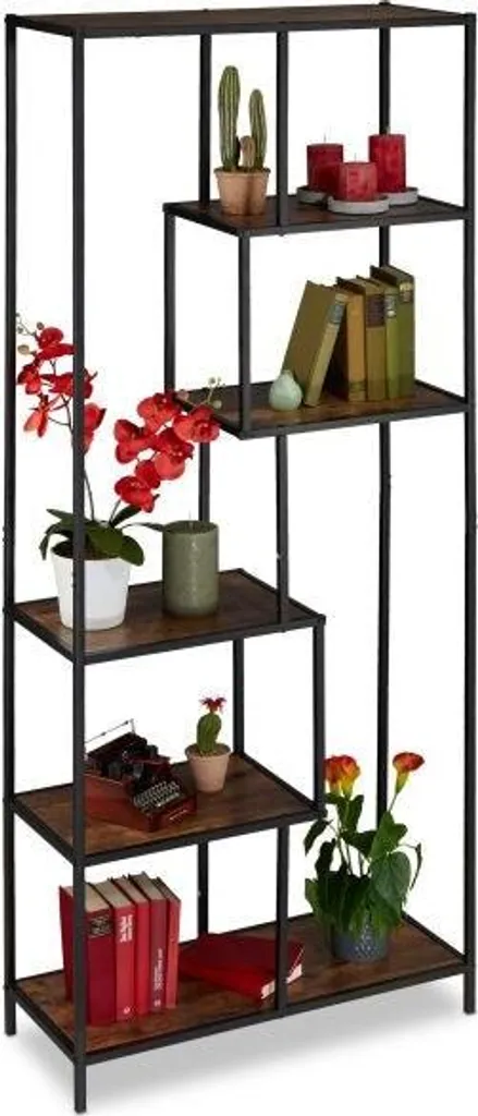Bibliothèque industrielle à 5 niveaux pour salon et bureau - Série ATELIER