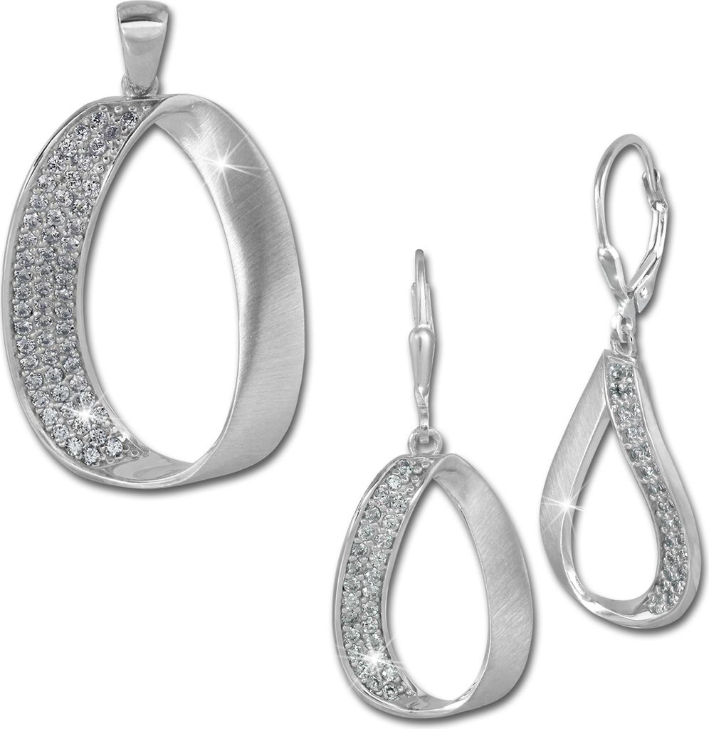 SilberDream Anhänger Ohrringe Schmuck-Set Damen oval Silber glitzer SDS426W