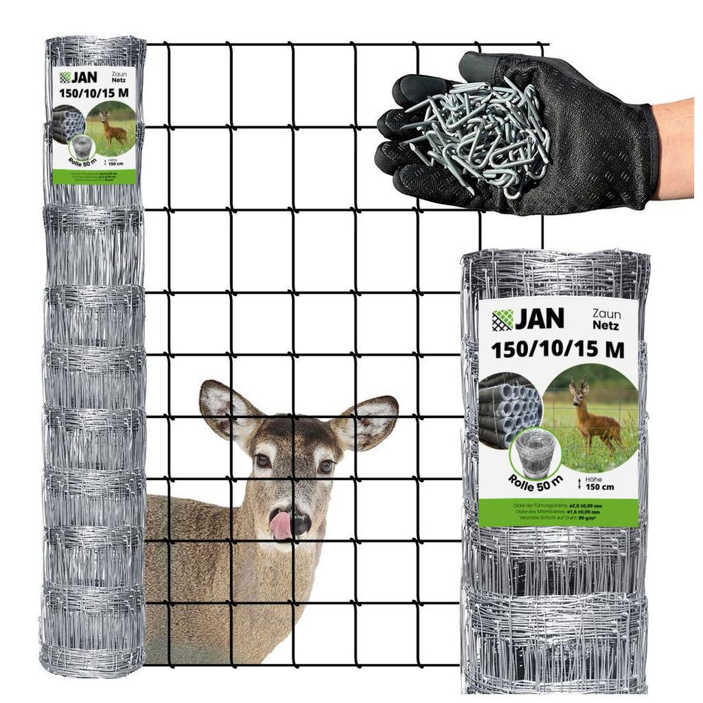 Wildzaun - Knotengeflecht - verzinkt Forstzaun - 150/10/15 M - 50M - Stark - 26 Kg Wetterbeständig
