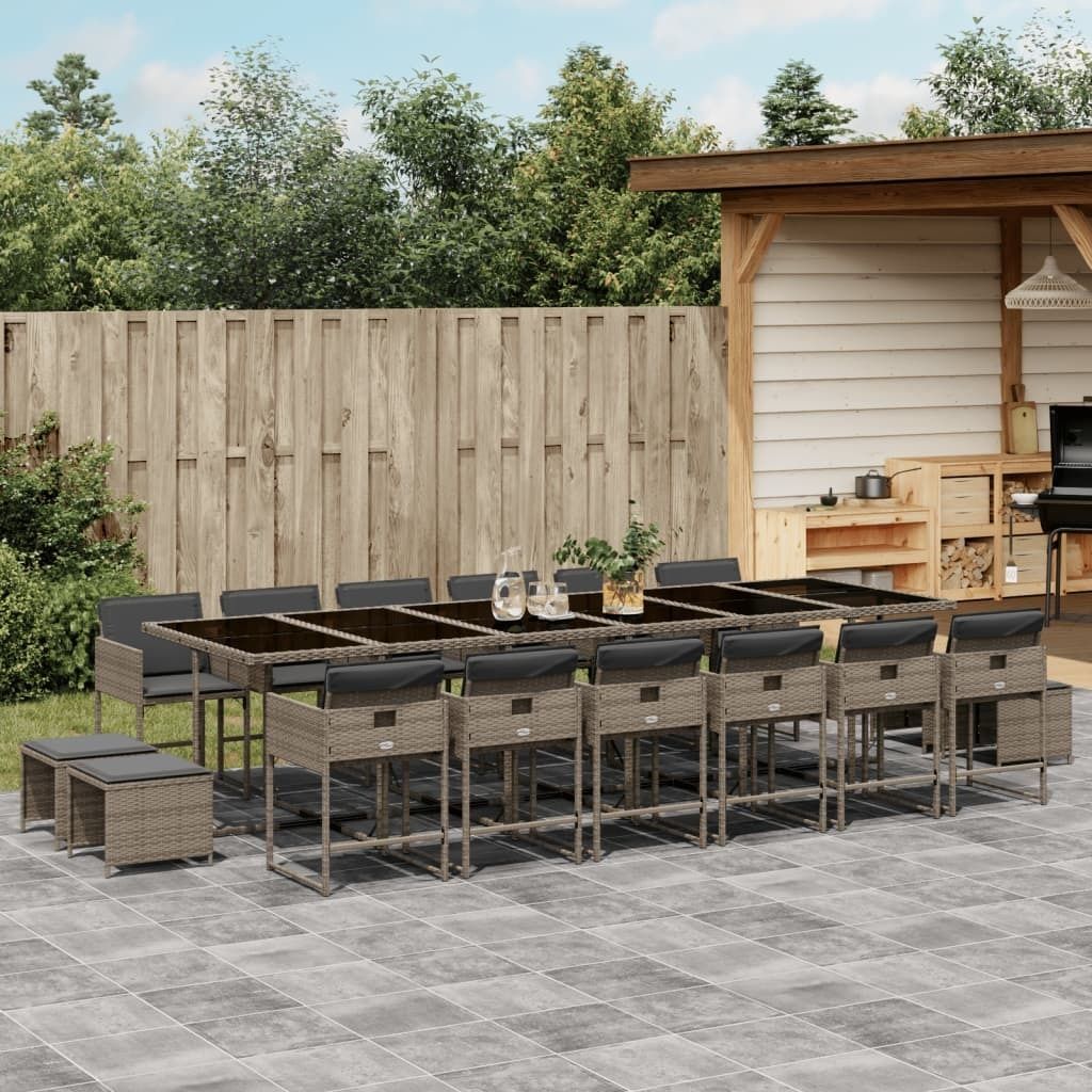 Maison Exclusive - 17-tlg. Garten-Essgruppe mit Kissen Grau Poly Rattan