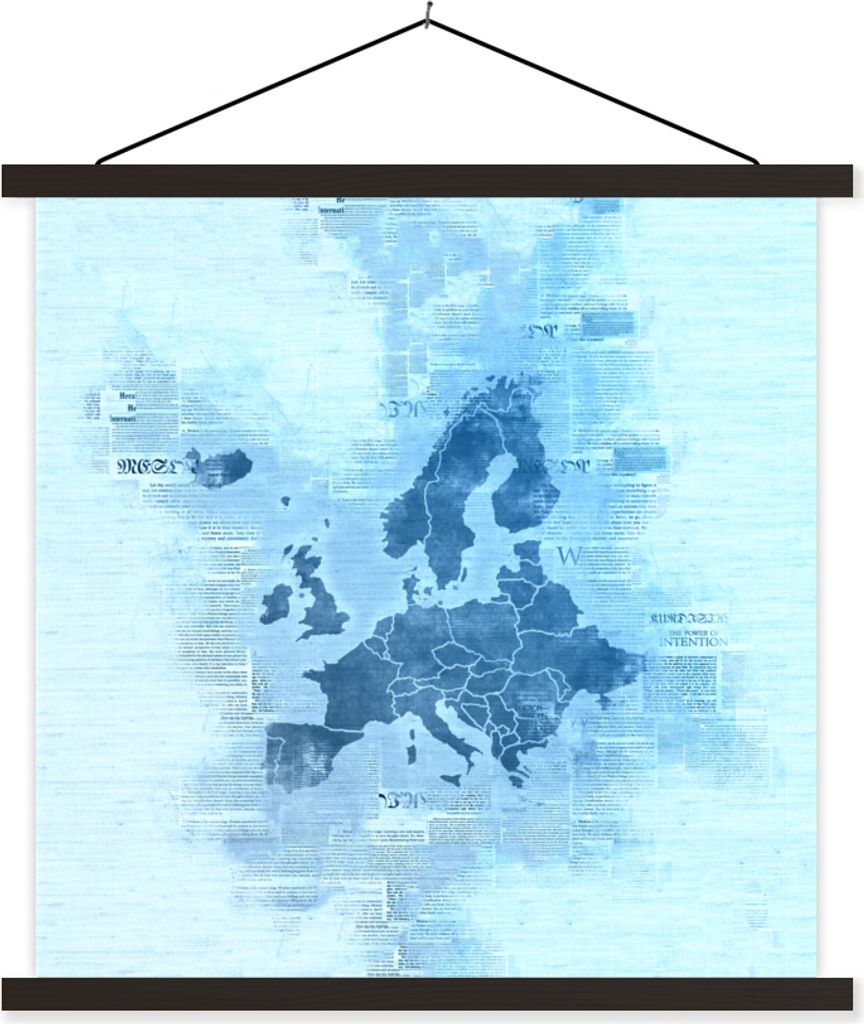 MuchoWow Textilposter Europa - Karte - Aquarell - Blau 60x60 cm mit schwarzem Rahmen - Posteraufhänger