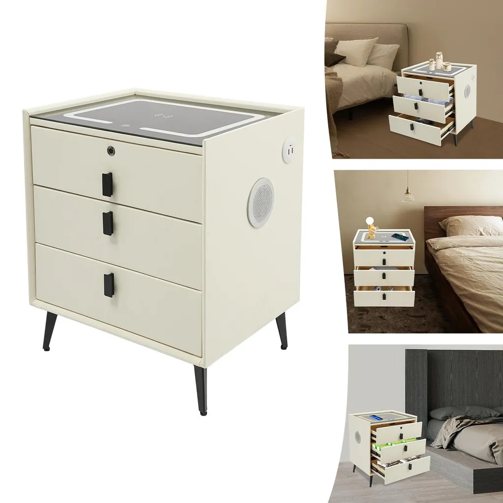 Table de nuit pour chambre moderne avec lumière d'appoint et tiroirs