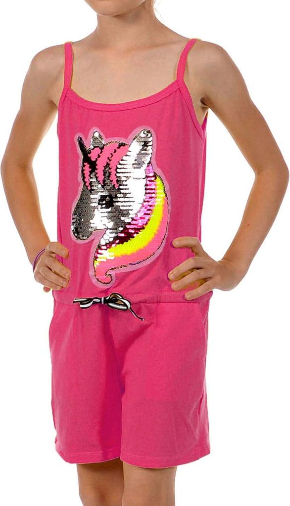 KMISSO Mädchen Jumpsuit kurz Wendepailletten Einhorn Pink 152