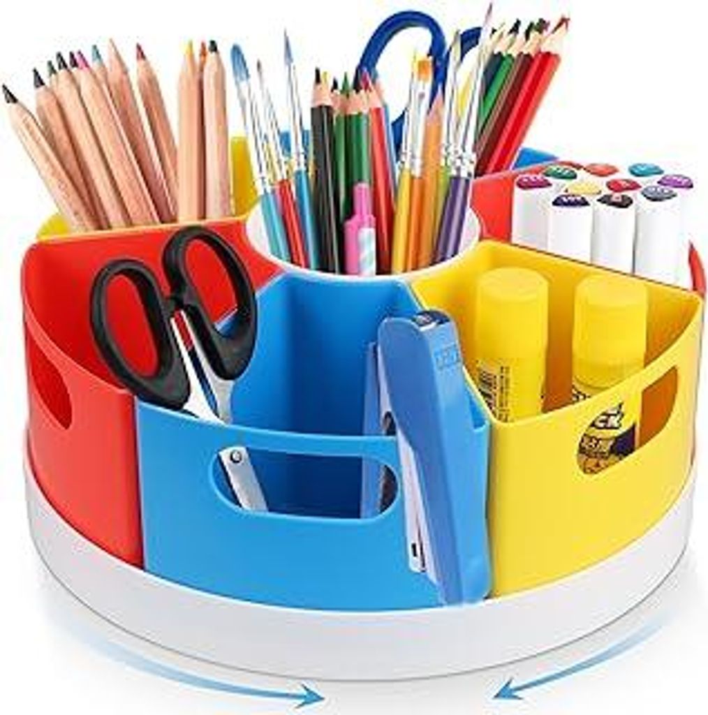 Rotierende Stiftehalter Schreibtisch Organizer, 7 Fächer Kinder Behälter zum Aufbewahren, Stifte Box, 360° Drehbarer Stifte Organizer für Baste...
