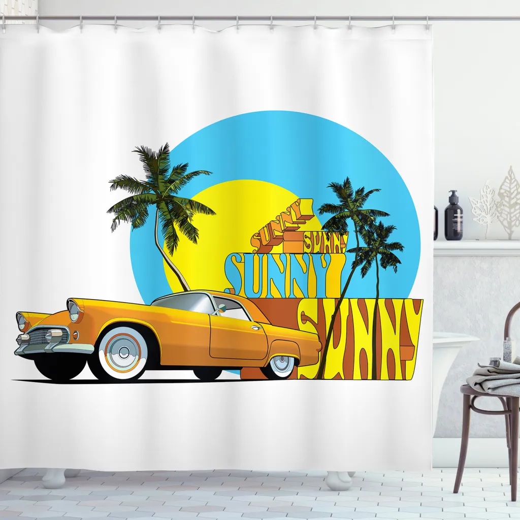 Rideau de douche rétro ABAKUHAUS voitures Miami 175x240cm opaque