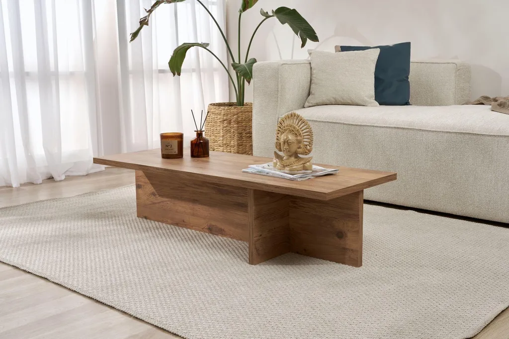 Table Basse Marmorito Chêne Marron 120x45 cm : Stable et Facile à Monter