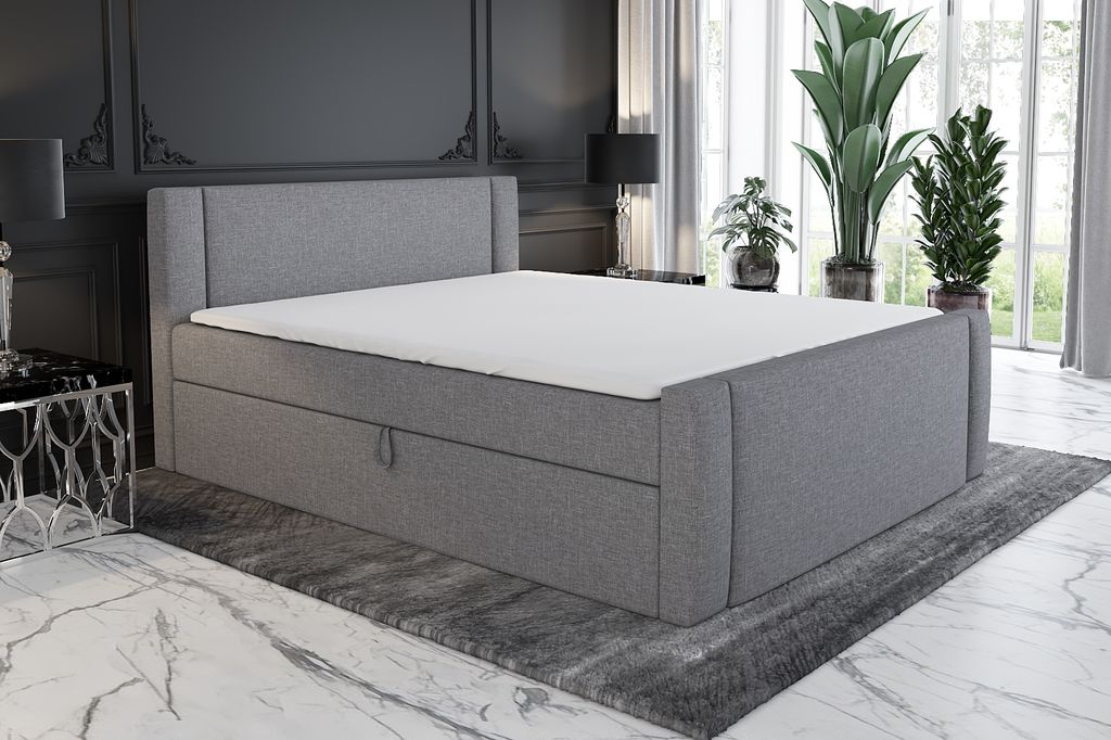 Boxspringbett SKULI 160 x 200 mit 2 Bettkästen, Bonell-Matratze und Topper. Farbe: Grau