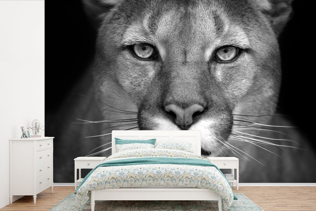 MuchoWow Fototapete für Wohnzimmer oder Schlafzimmer Wandtapete Vinyl Motivtapete Panther - Wildlife - Schwarz - Weiß - 420x280 cm - Zimmer fü...