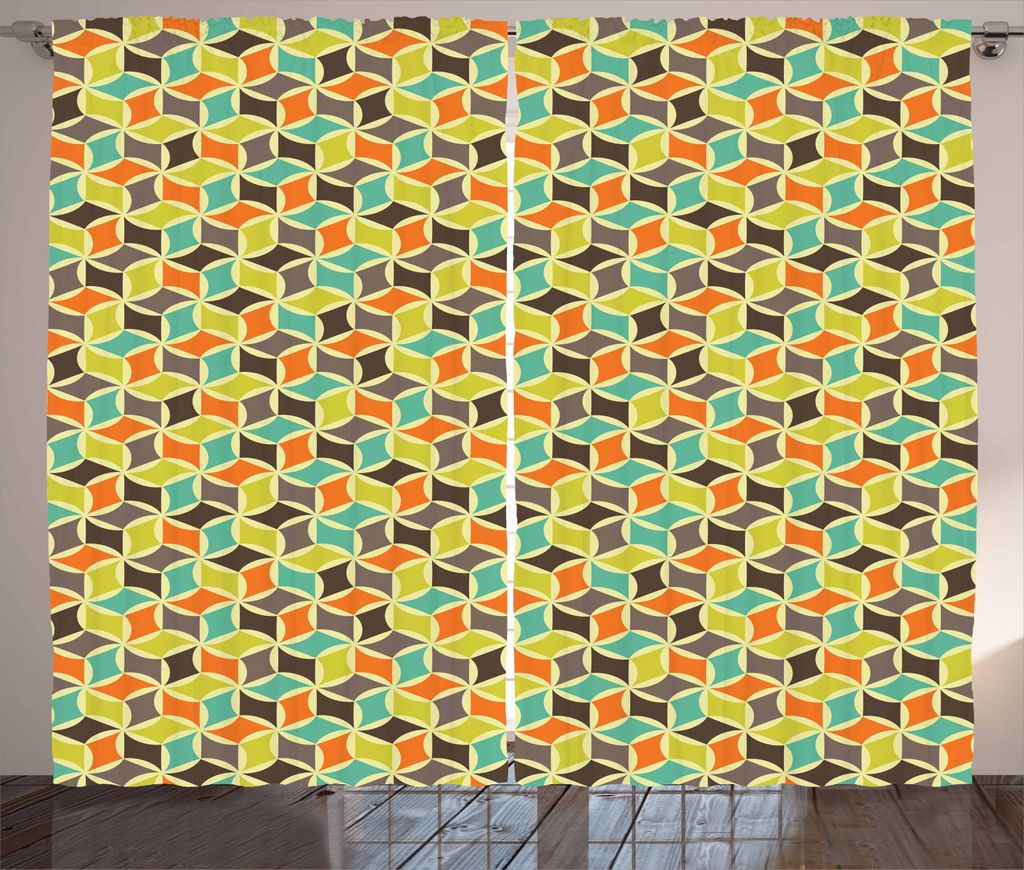 ABAKUHAUS Bunt Rustikaler Vorhang, Hipster Geometric Tile, Wohnzimmer Universalband Gardinen mit Schlaufen und Haken, 280 x 245 cm, Mehrfarbig