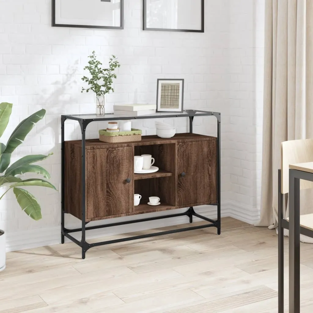 vidaXL Credenza con piano in vetro Rovere marrone 98x35x81 cm Materiale a base di legno