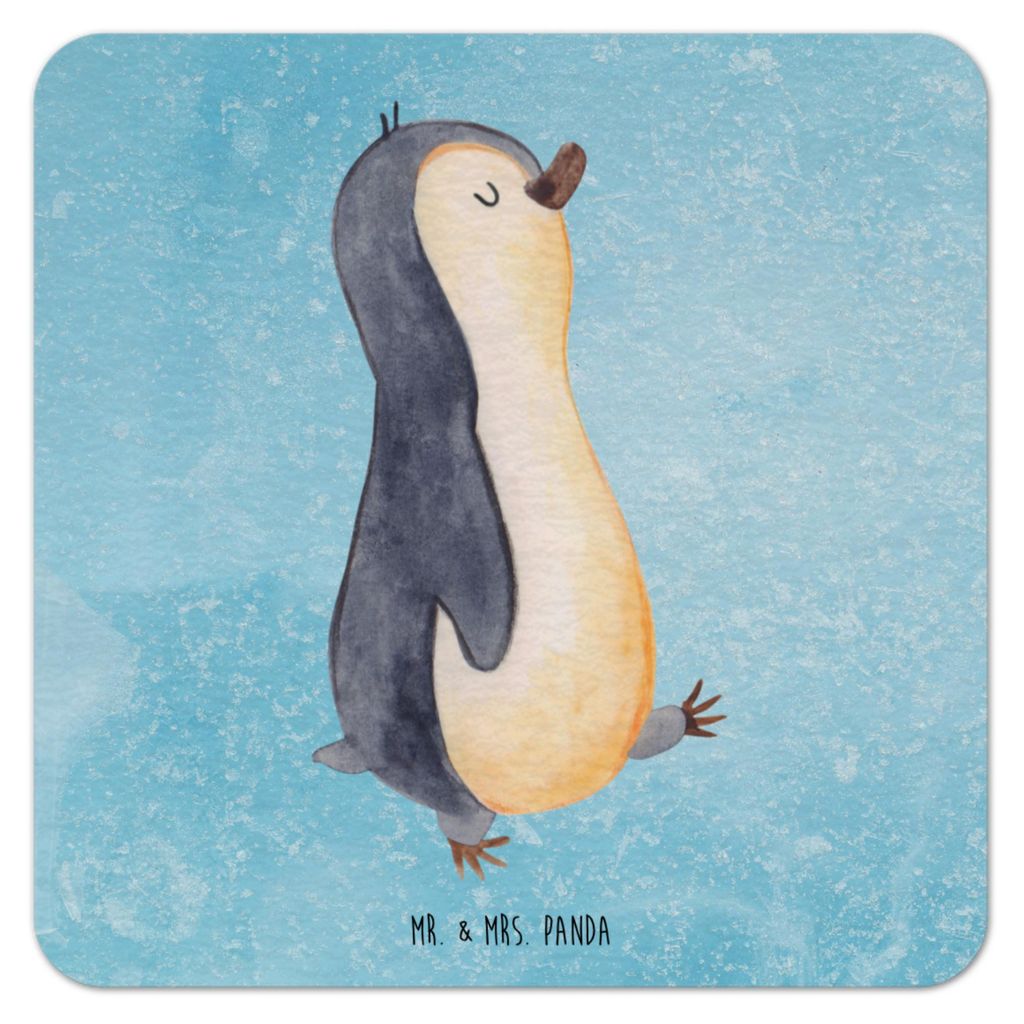 Mr. & Mrs. Panda Tischuntersetzer Pinguin marschieren 100er Set - Eisblau - Geschenk, Pinguine, Familie, Bierdeckel, Kaffeeuntersetzer, Bierfilzl, ...