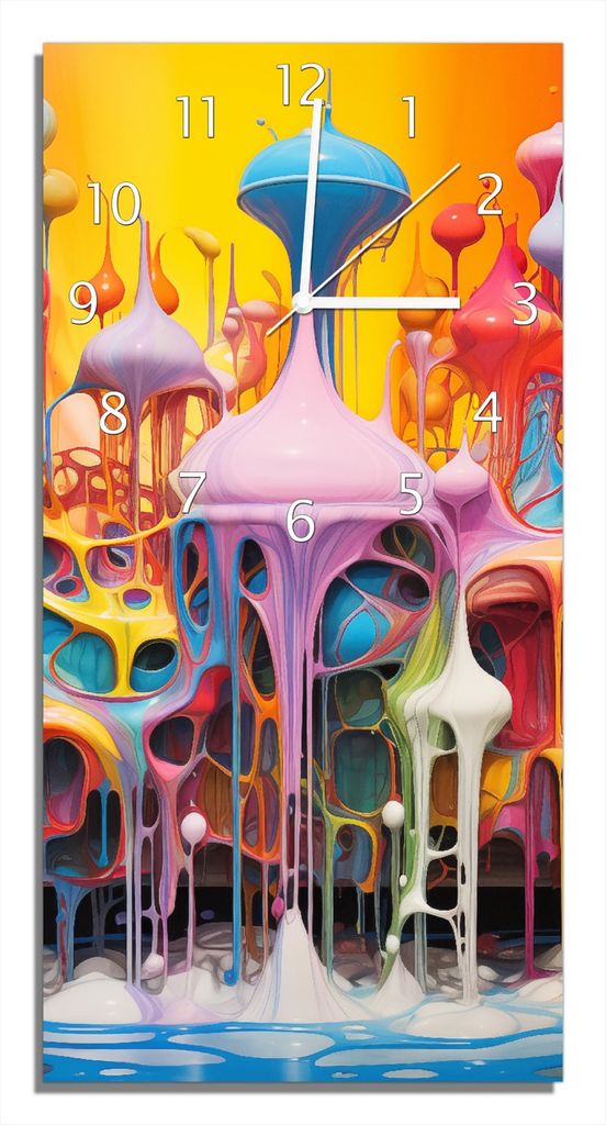 Wallario Design Wanduhr Farbenfroher Palast aus Echtglas, Größe 30 x 60 cm