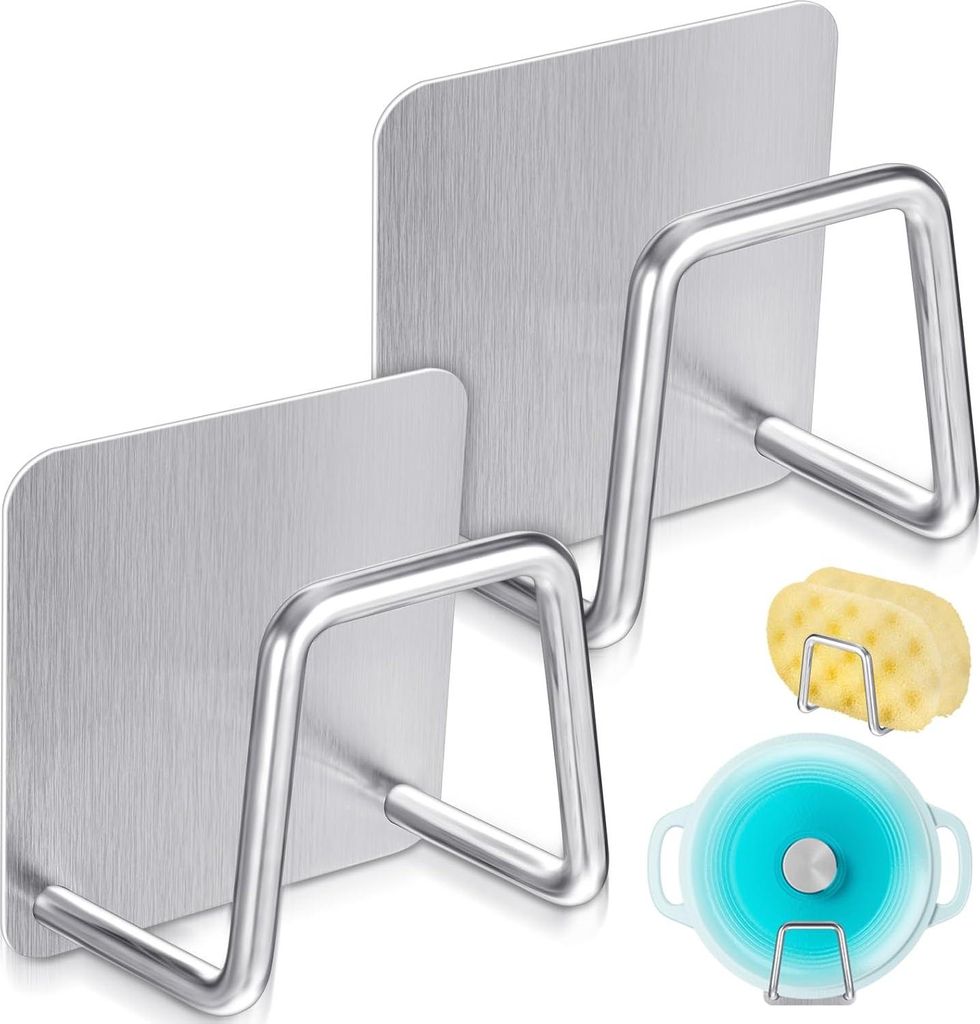 LLOUSSAK 2 Stück Edelstahl-Sponshalter für die Küche, Sponshalter, Spüle ohne Bohren, Sponshalter, Spüle für Schwämme, Tücher, Spatel
