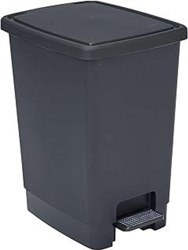 SUNDIS Flat Bin, Mülleimer 30l mit Pedal,aus recyceltem Kunststoff, rechteckig, mit Henkeln zum Aufhängen und Verstecken der Tasche, schwarz und ...
