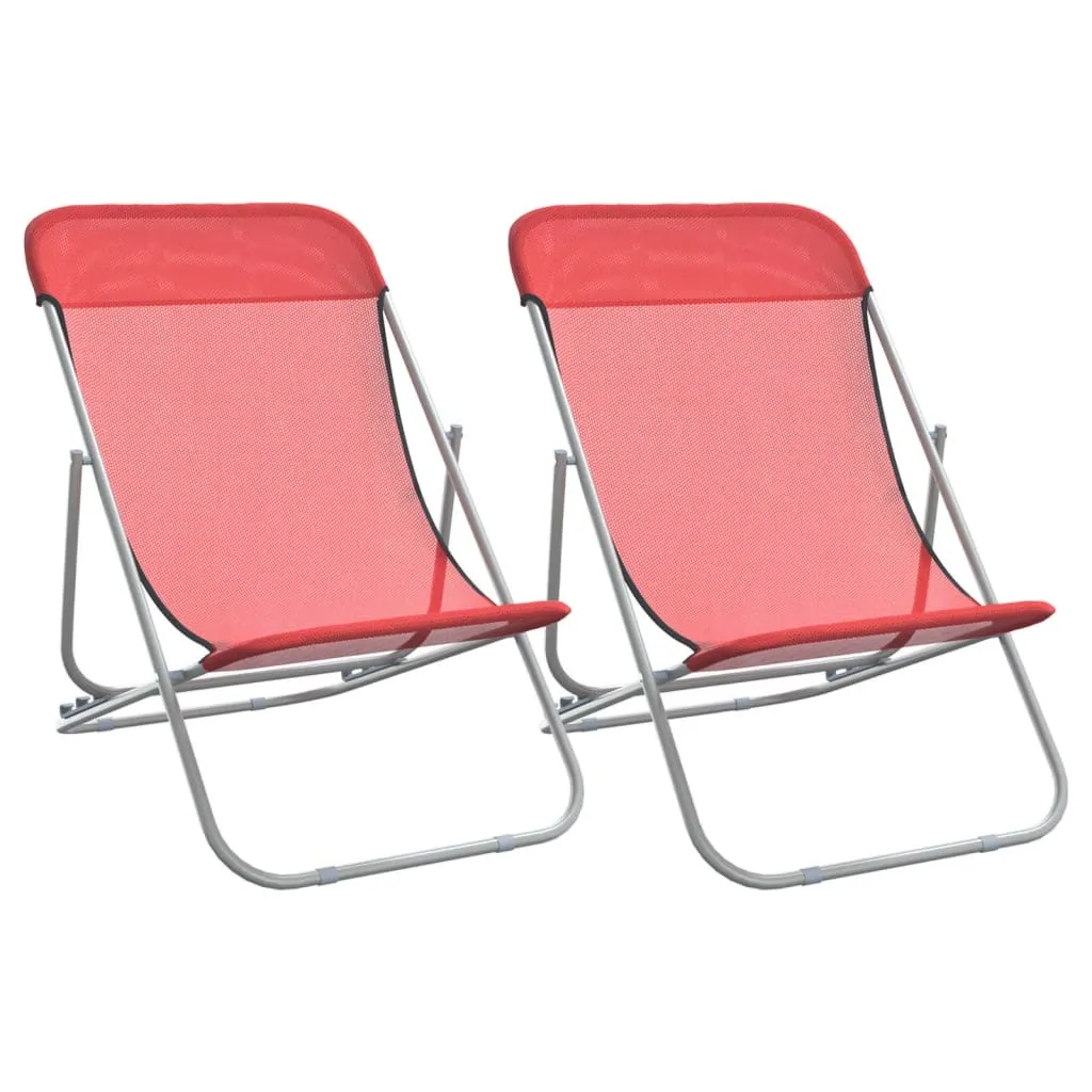 Chaises de plage en textilène rouge anti-UV avec structure acier
