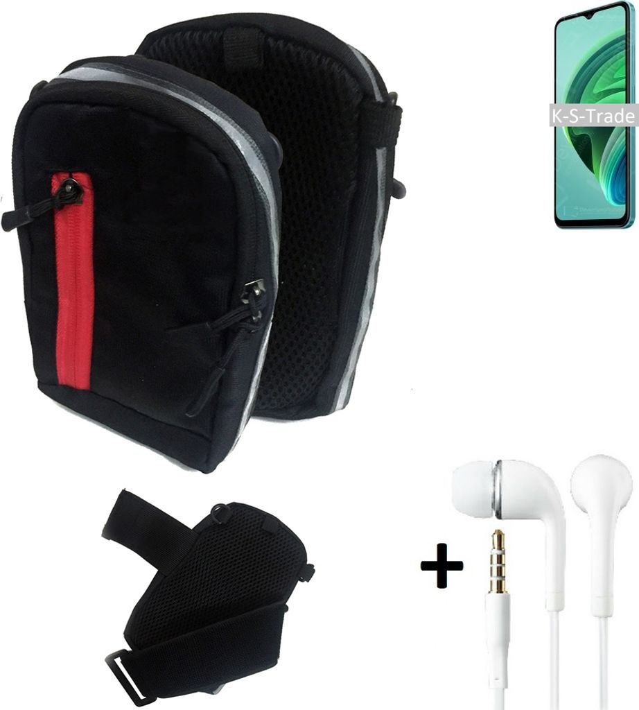 K-S-Trade Outdoor Gürteltasche Holster Umhängetasche + Kopfhörer kompatibel mit Xiaomi Redmi Note 11E 5G schwarz Handy Tasche Case travelbag