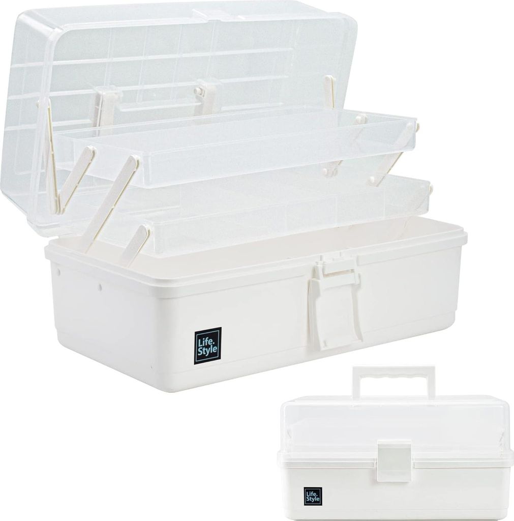 Nähbox - Handgefertigte Aufbewahrungsbox mit Fächern und 2 Tabletts - Werkzeugkiste - Medikamentenaufbewahrungsbox - Haaraccessoires-Organizer - ...