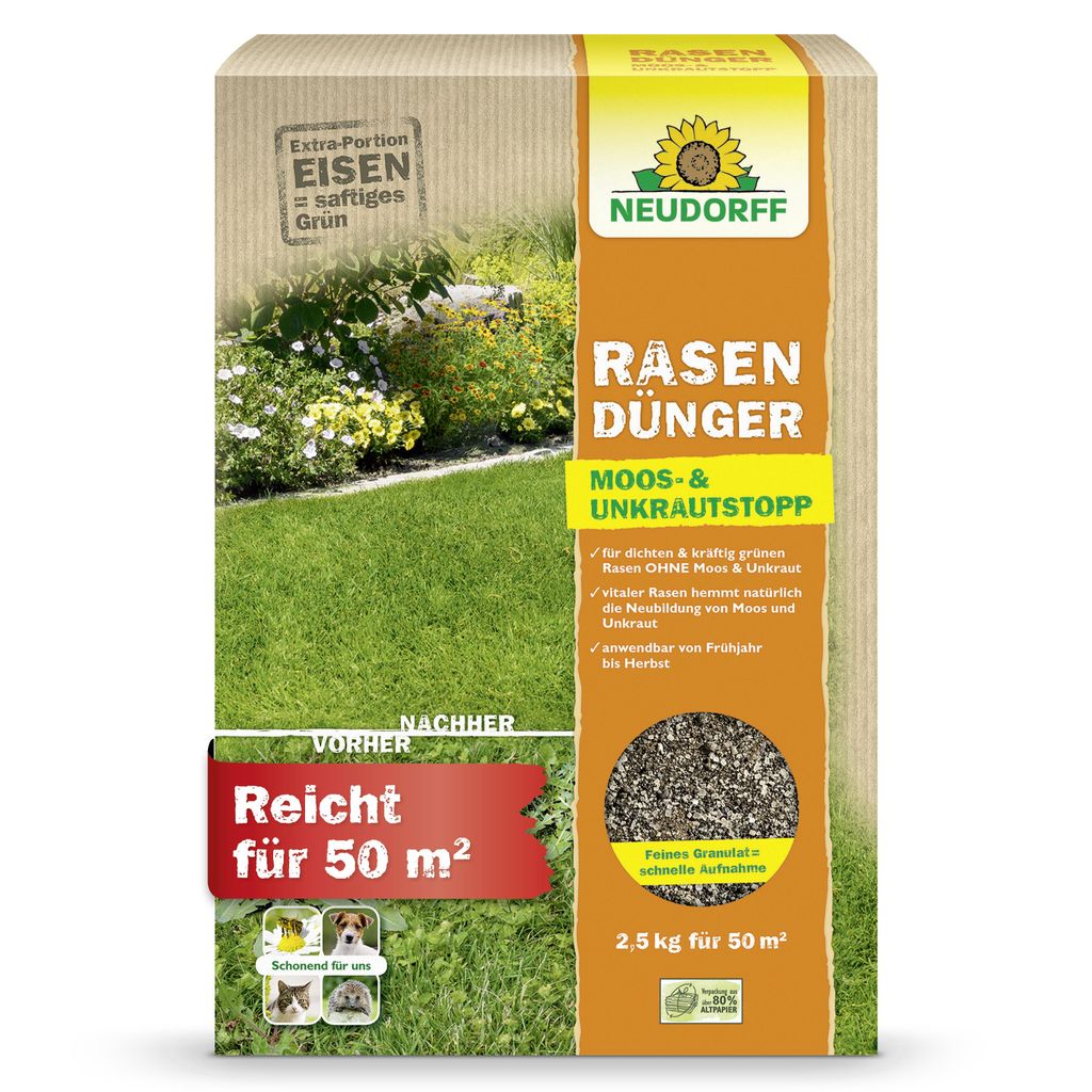Neudorff RasenDünger Moos- & UnkrautStopp 2,5 kg für 50 m² Produktbild 