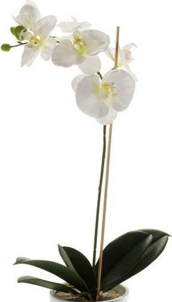 artplants.de Kunstblume Phalaenopsis Orchidee ISIS, Steckstab, weiß, 60cm - Kunstorchidee