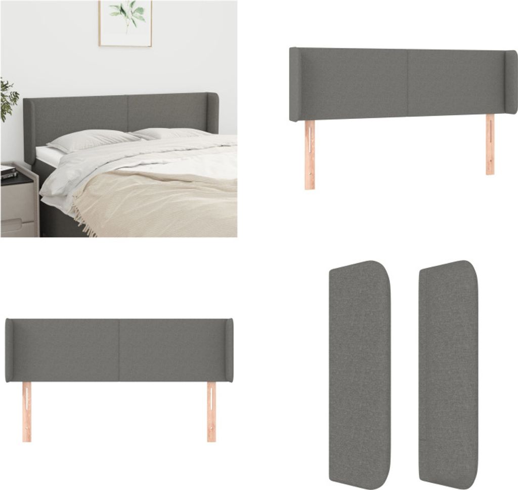 vidaXL Kopfteil mit Ohren Dunkelgrau 147x16x78/88 cm Stoff - Kopfteil - Kopfteile - Bett-Kopfteil - Bettkopfteil