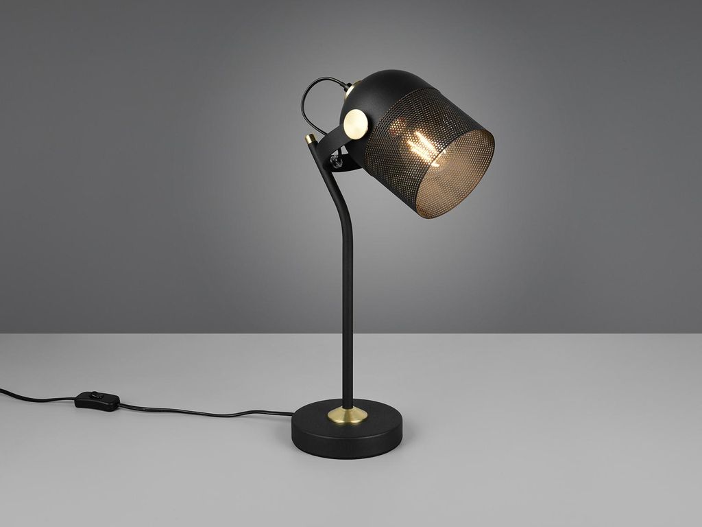 LED Schreibtischlampe im Retro Design, schwenkbar, Metall Schwarz Gold Höhe 45cm