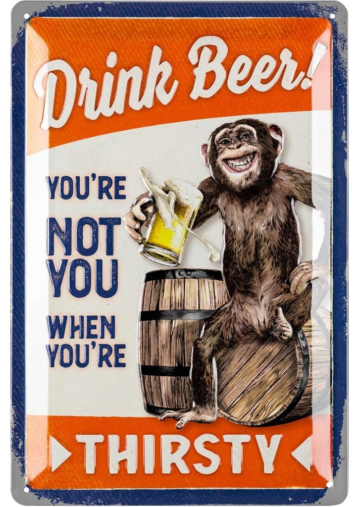 LANOLU Retro Blechschild Bier - TRINK BIER AFFE blechschilder retro Geschenke für Bierliebhaber Biergarten Schild Blechschilder Bar 20x30cm