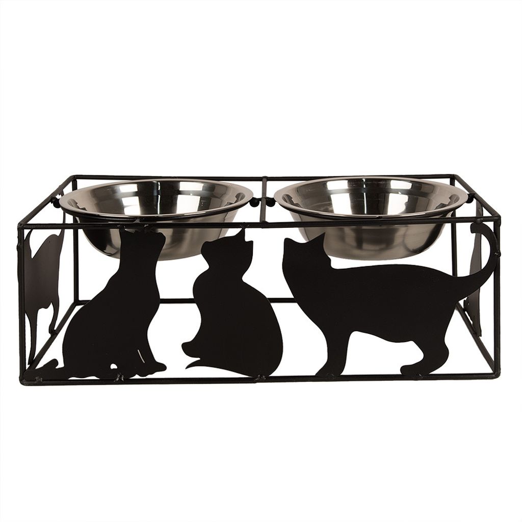 Clayre & Eef Katzennapf 2x500 ml Schwarz Metall Katzen