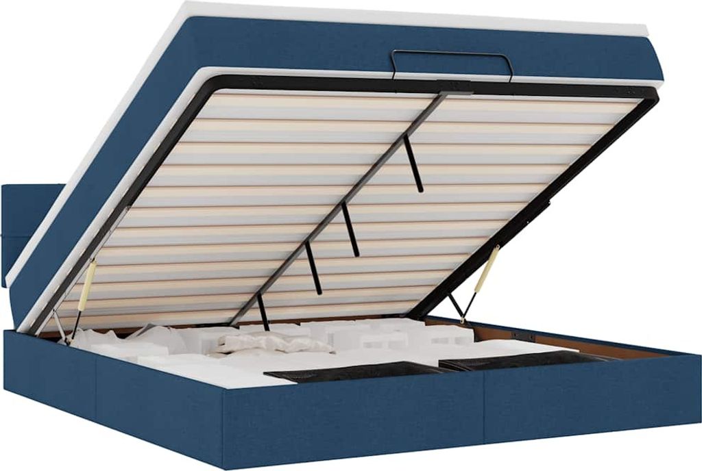 vidaXL Ottomane Bett mit Matratze & LEDs Blau 180x200 cm Stoff