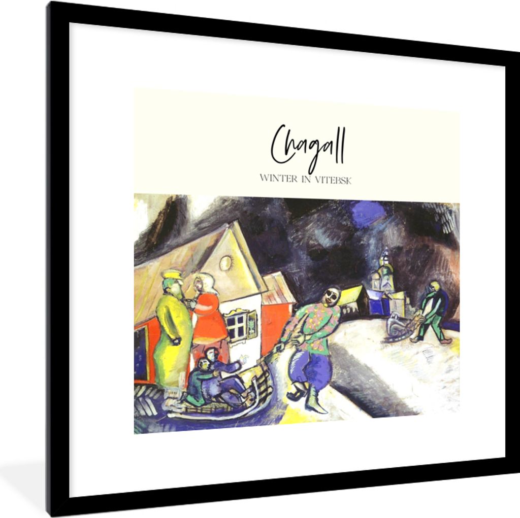 MuchoWow Gerahmtes Poster Chagall - Winter in Witebsk - Gemälde 40x40 cm - Poster mit Schwarzem Bilderrahmen Wandposter Rahmen Foto Bilder - Pos...