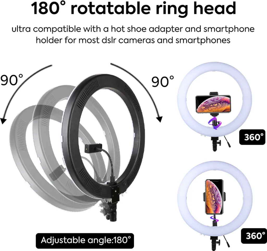 Ring Light LED 19 pouces bicolore avec support flexible pour vidéo