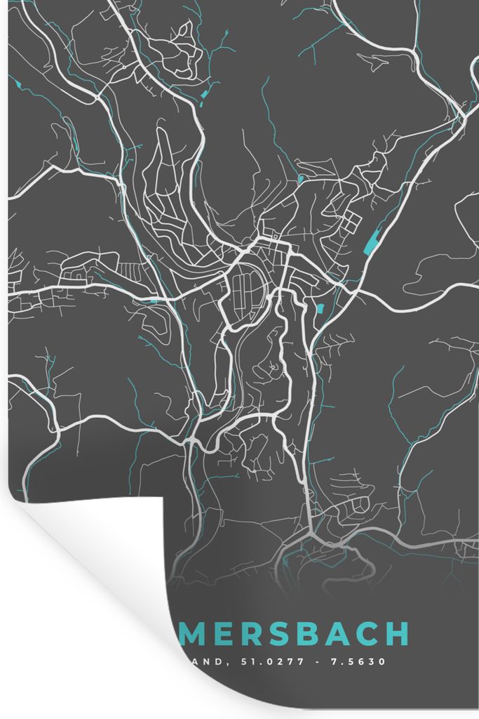 MuchoWow Wandtattoo Wandsticker Wandaufkleber Gummersbach - Stadtplan - Blau - Karte - Deutschland 60x90 cm Selbstklebend und Repositionierbar - ...