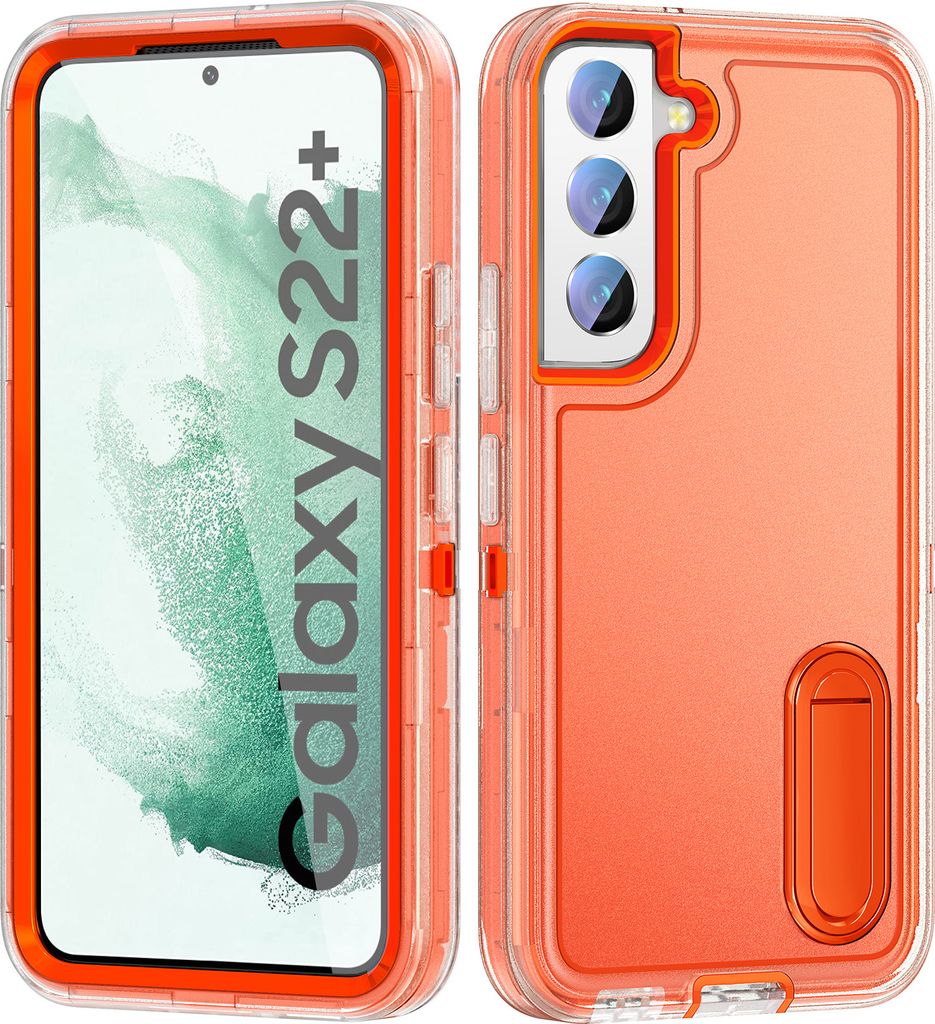 Hülle für Samsung Galaxy S22+ 5G Hybrid Dreilagige Robust Stoßfest Schwerlast Schutzhülle mit Ständer Orange