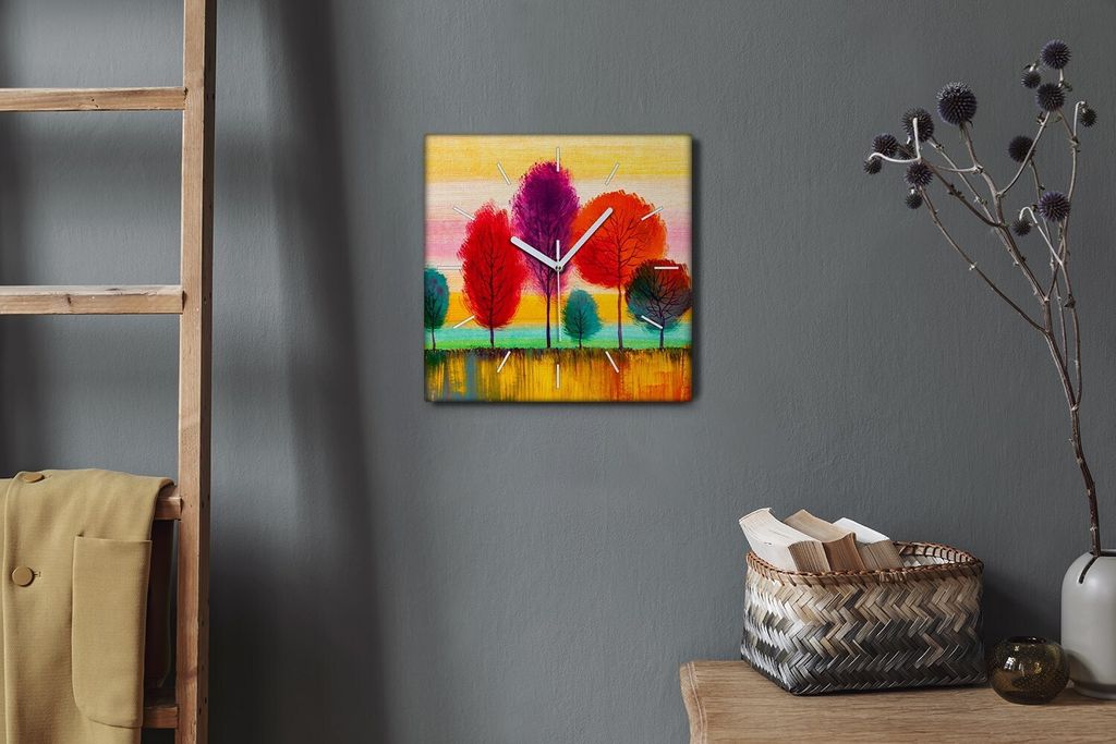 Coloray Hodiny Unikátní 30x30 cm Tiché hodiny Pro obývací pokoj a kuchyň Nástěnné hodiny Plátno Bílé ručičky hodin - Stromy