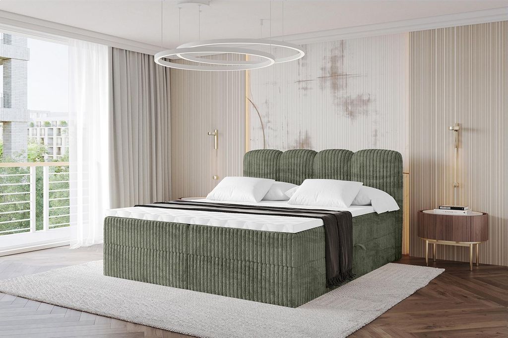 ALTDECOR Boxspringbett - NINA - 180x200 Olive- Komplett-Set mit Taschenfederkern Matratze und Topper, Polsterbett mit H4-Matratze Bettkästen, Latt...