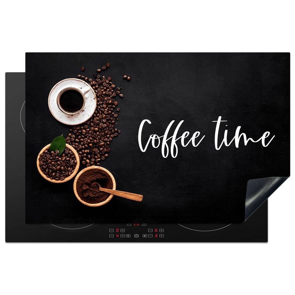 KitchenYeah Herdabdeckplatte Kaffeezeit - Küche - Induktionsschutz - Kaffee - Abdeckplatte - Espressotassen , 80x52cm, Küche Deko, Glaskeramikk...