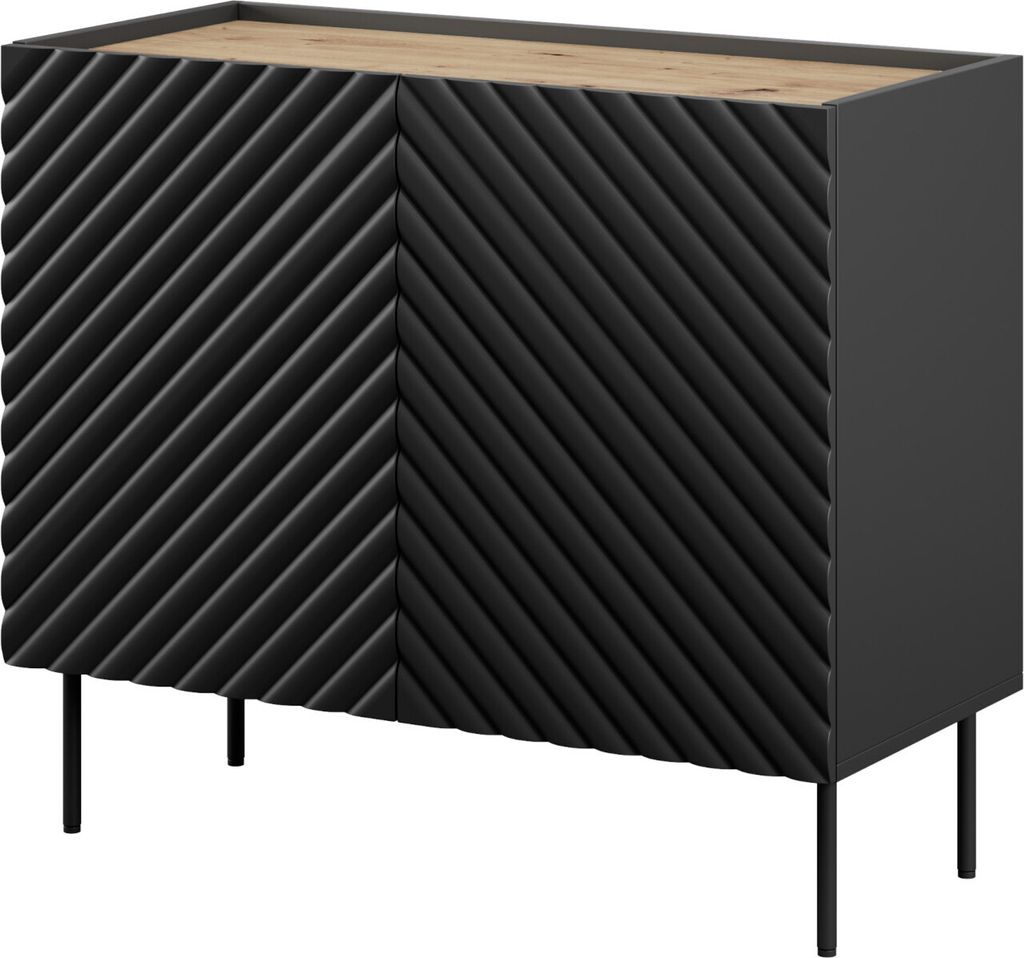 Kommode Sideboard INDI 2D schwarz / artisan eiche 98x85x45cm