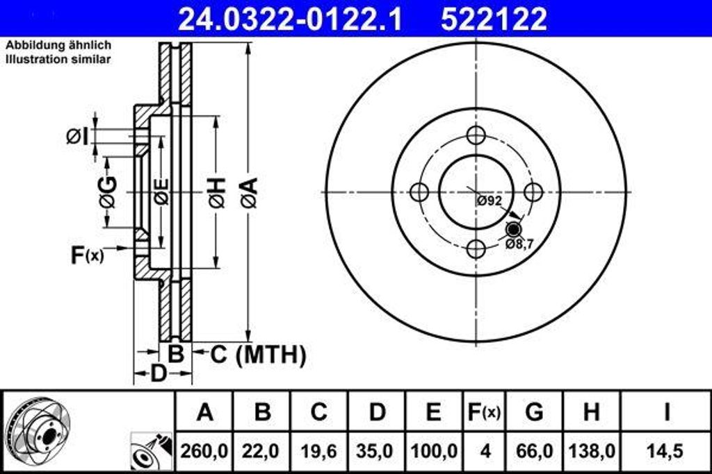 ATE 24.0322-0122.1 Bremsscheibe OE 34111154749 kompatibel mit 3er E30