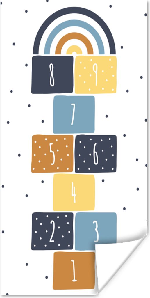 MuchoWow Poster Regenbogen - Kinder - Himmel und Hölle - Zahlen - Pädagogisch 60x120 cm - Wandschmuck