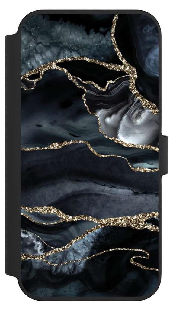 NIVOCASE Klapphülle für Apple iPhone 14 Pro Max Handyhülle aus Kunst Leder NIVOflip schwarz Glitzer Look Marmor Trends