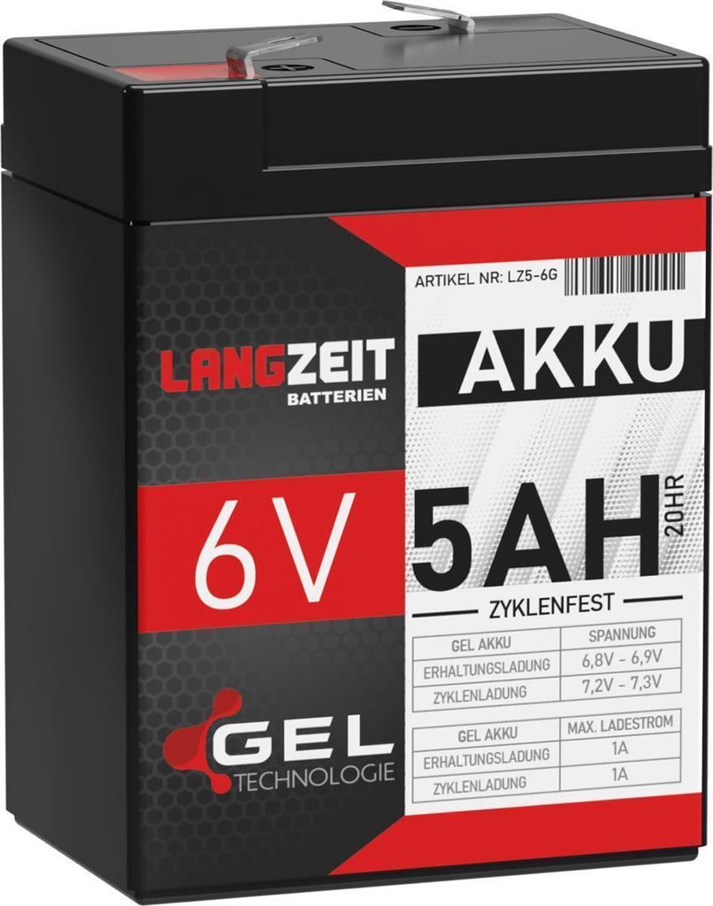 Akku 6V 5AH GEL Batterie Blei Akku USV UPS ersetzt 4,5Ah 4Ah 6Volt LC-R064R5P
