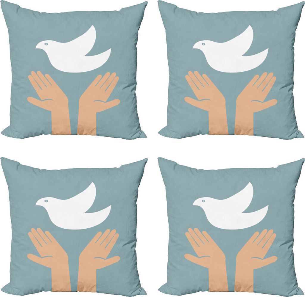 ABAKUHAUS Hippie Kissenbezug Set (4 Stück), Friedenstaube fliegen Hände, Moderner Doppelseitiger Digitaldruck, 45 cm x 45 cm, Schiefer-Blau Weiß...