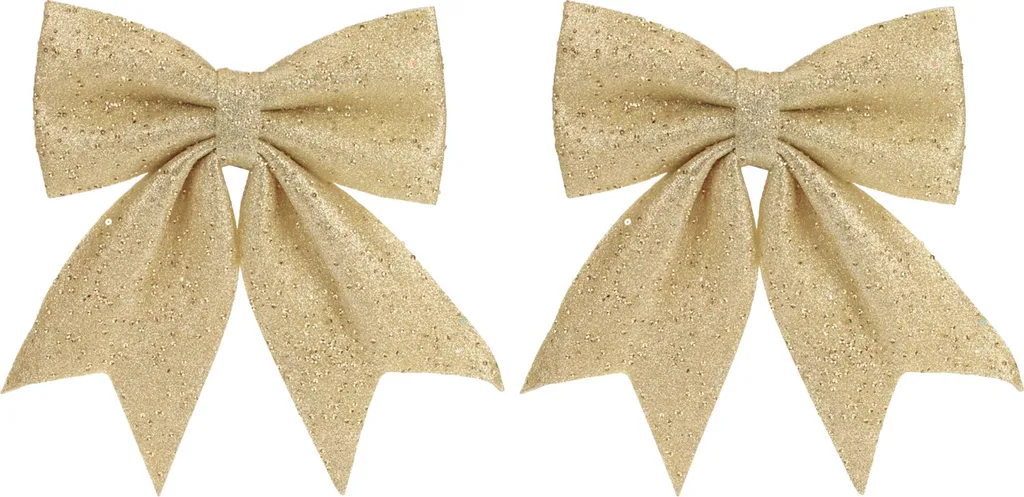 Lot de 2 Nœuds Champagne Pailletés 23 x 29 cm pour Décoration de Sapin